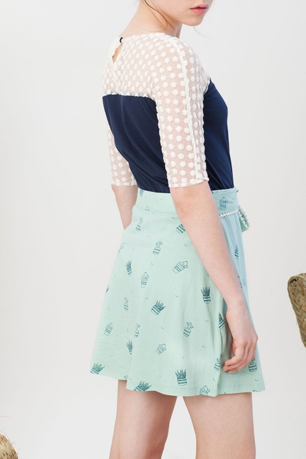 Falda lazo verde Ingrid estampado cactus.