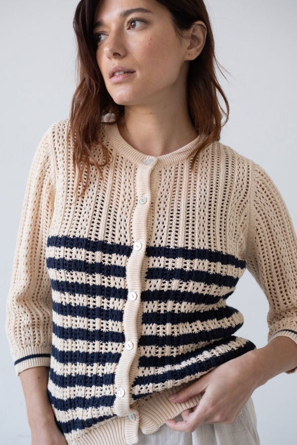 Cardigan Calado Bibi Beige Bicolor