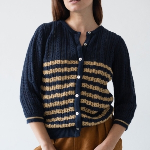 Cardigan Calado Bibi Bicolor Azul