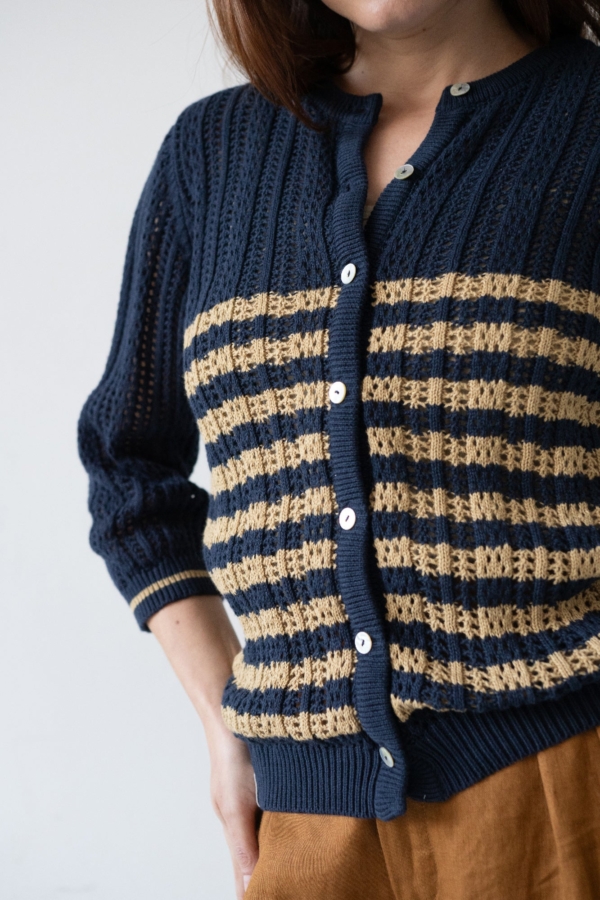 Cardigan Calado Bibi Bicolor Azul