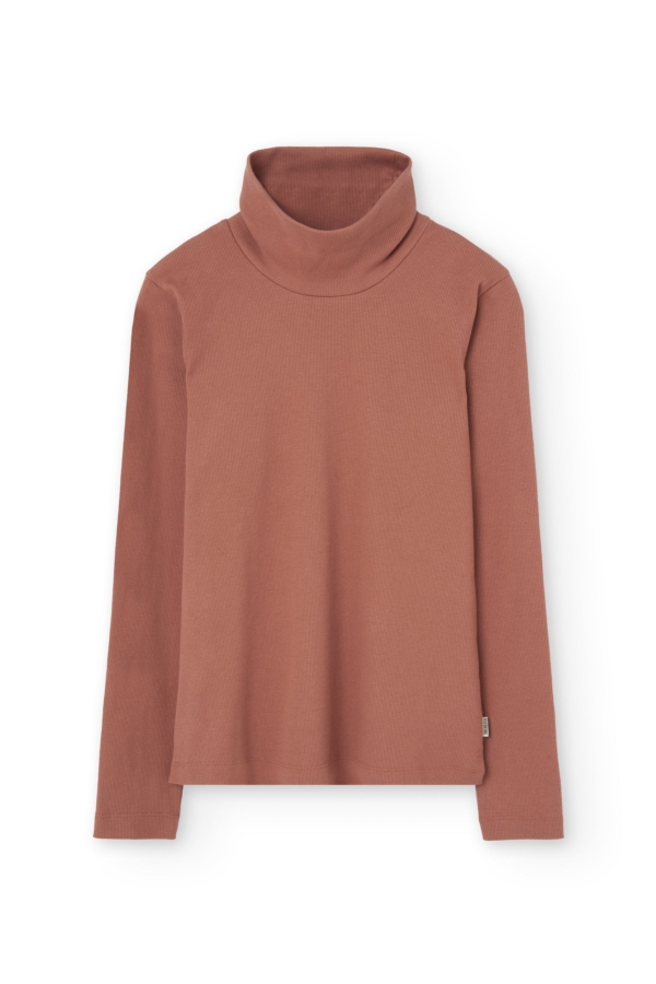 Camiseta canalé cuello alto algodón orgánico rosa