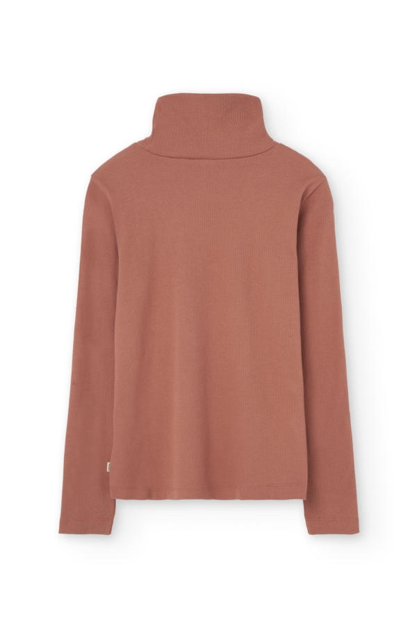 Camiseta canalé cuello alto algodón orgánico rosa