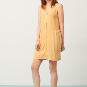 Vestido Paula escote V miel con stampado japones