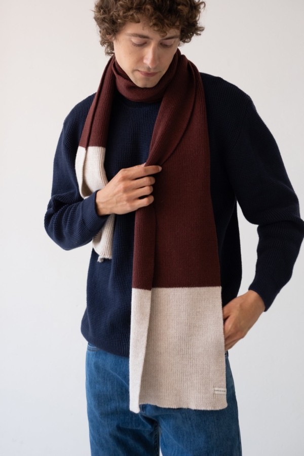 Bufanda Tayo bicolor rojo lana merino