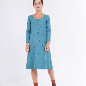 Vestido Cynthia falda midi azul ópalo.