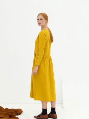 Vestido largo muselina mostaza Dalia