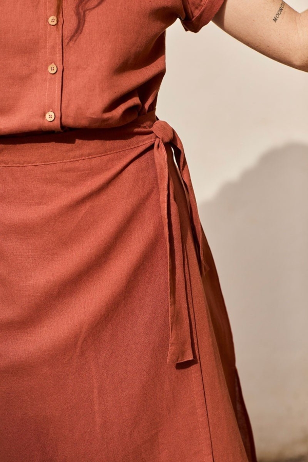 Falda Fely Rojo Rooibos de Lino y Algodón Orgánico