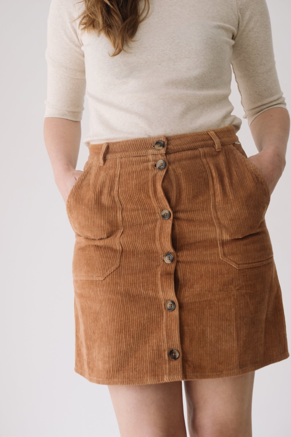 Falda pana algodón orgánico teja