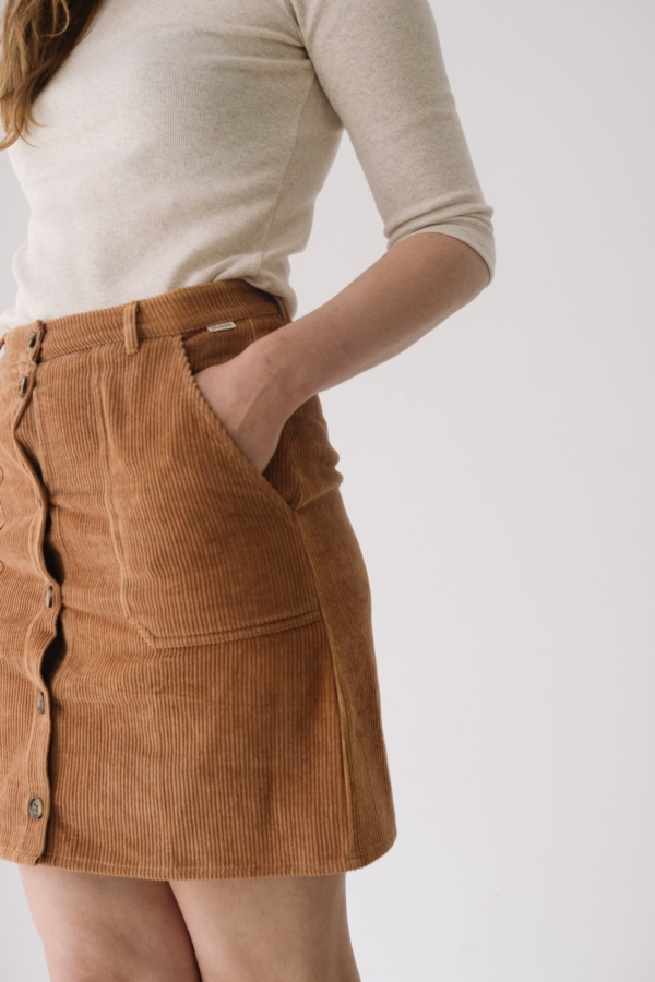 Falda pana algodón orgánico teja