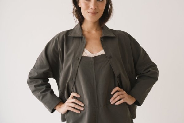 Chaqueta de sarga oversized gris