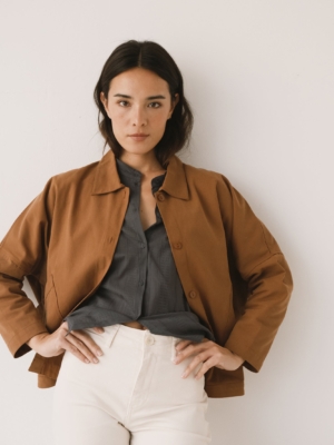 Chaqueta de sarga oversized marrón