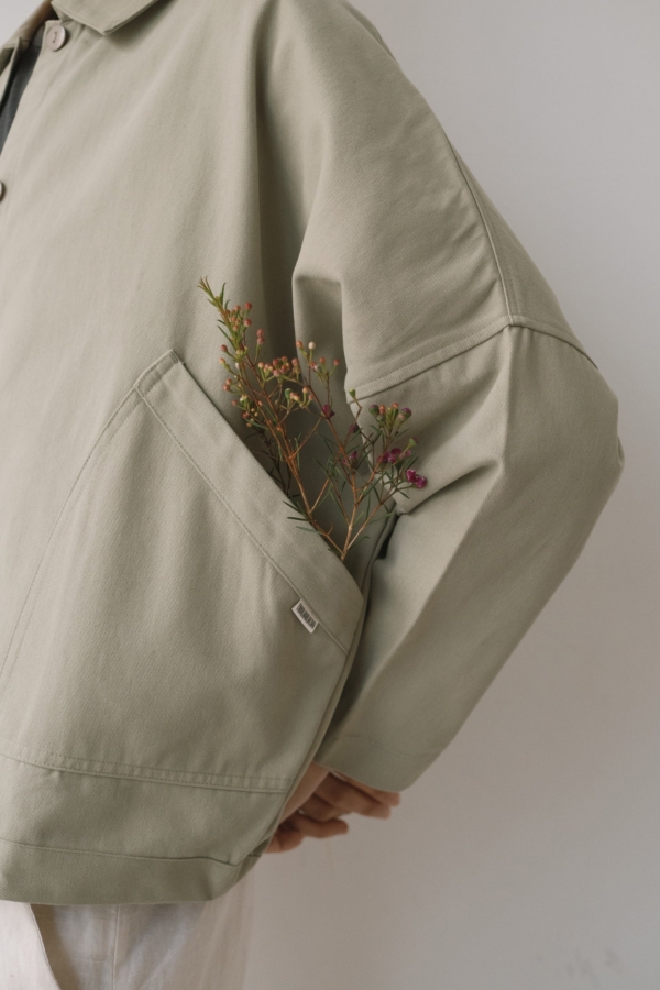 Chaqueta de sarga oversized verde salvia