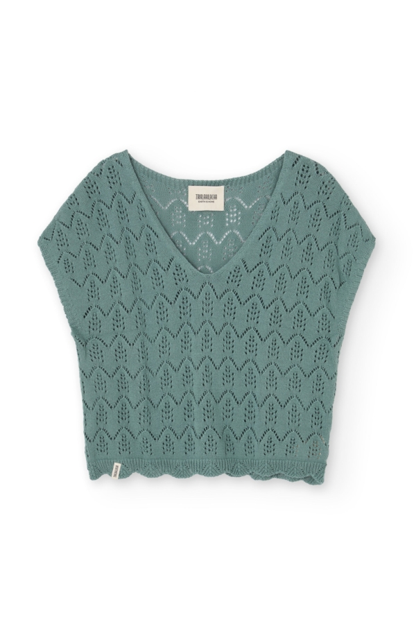 Top calado de tricot azul claro