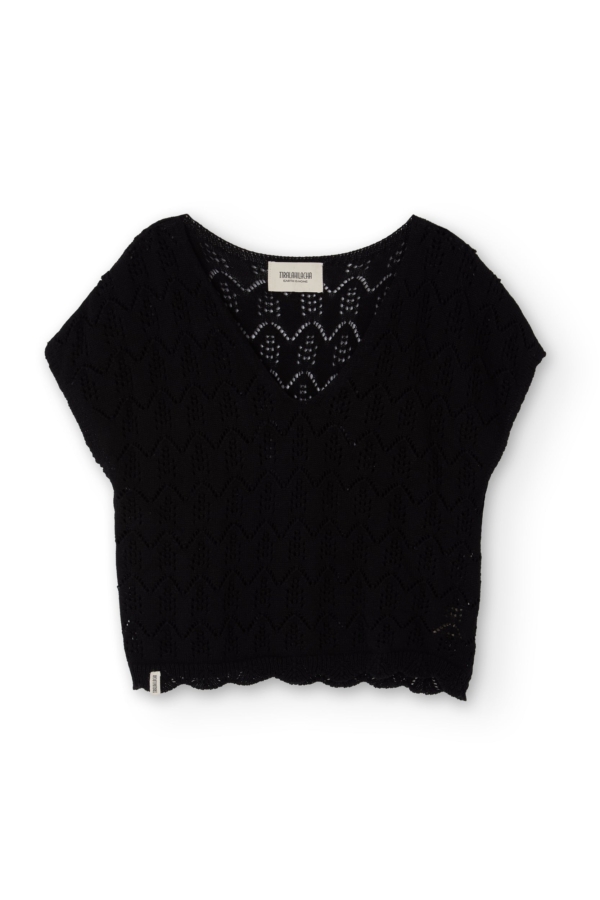 Top calado de tricot negro