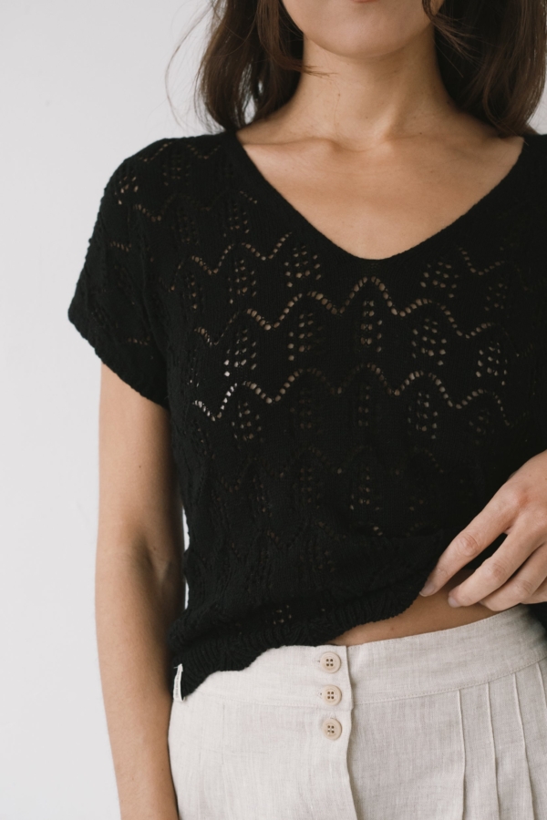 Top calado de tricot negro