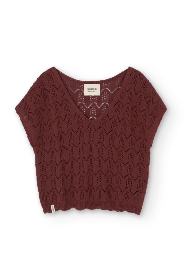 Top calado de tricot rojo arcilla