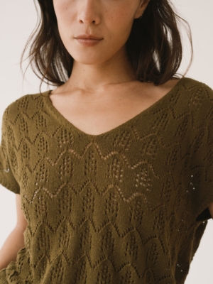 Top calado de tricot verde