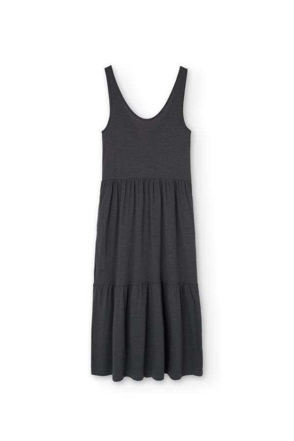 Vestido largo con volantes gris antracita