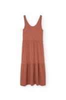 Vestido largo con volantes rosa coral