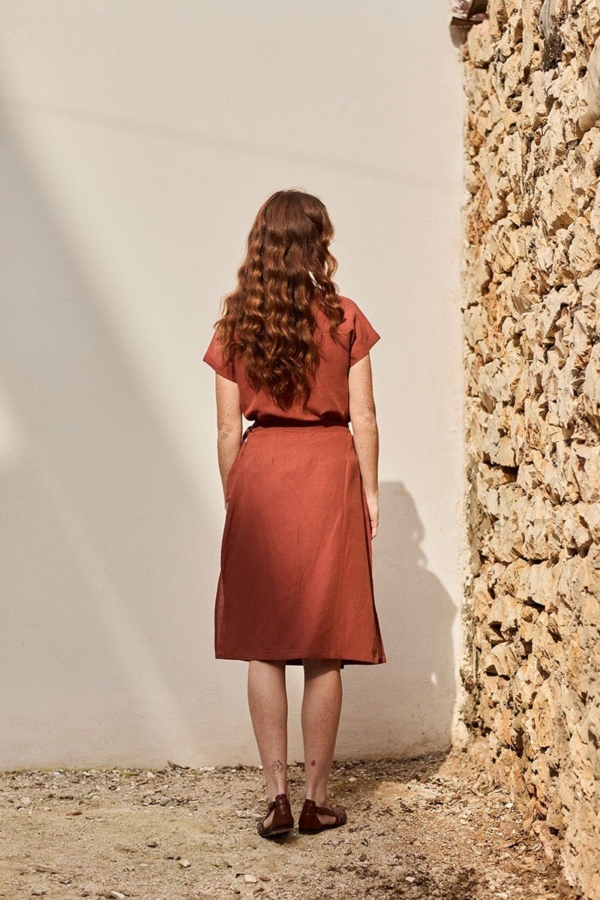 Falda Fely Rojo Rooibos de Lino y Algodón Orgánico