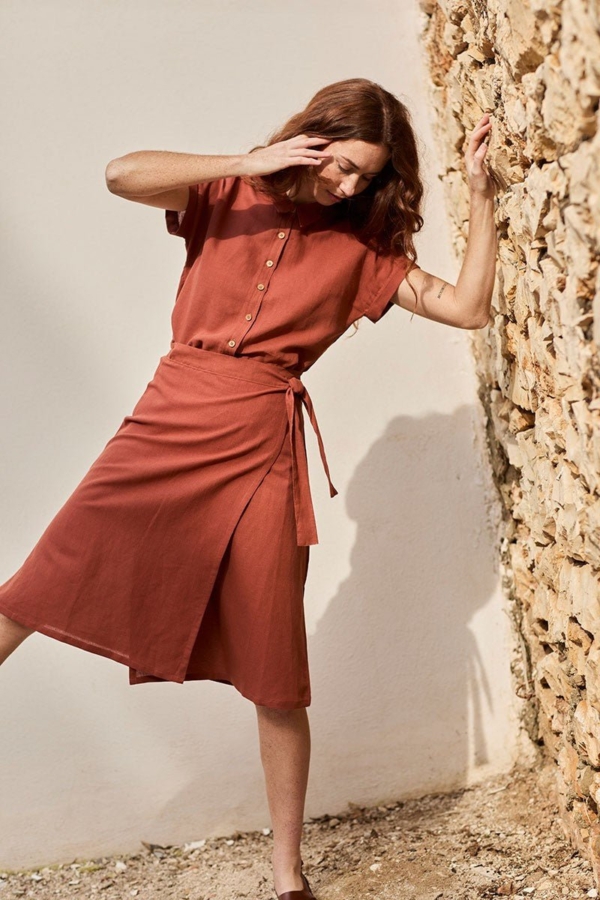 Falda Fely Rojo Rooibos de Lino y Algodón Orgánico