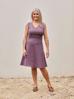 Vestido Cruzado Fara Púrpura de Lino y Algodón Orgánico