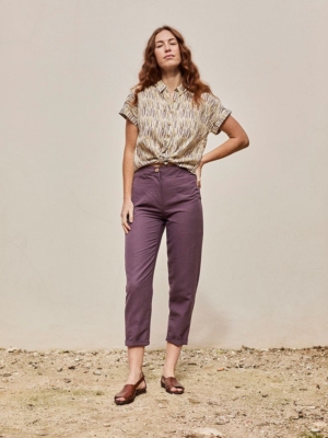 Pantalón doble pinza Faren Púrpura de Lino y Algodón Orgánico