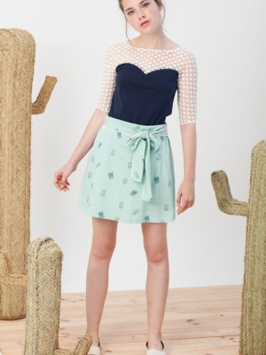Falda lazo verde Ingrid estampado cactus.