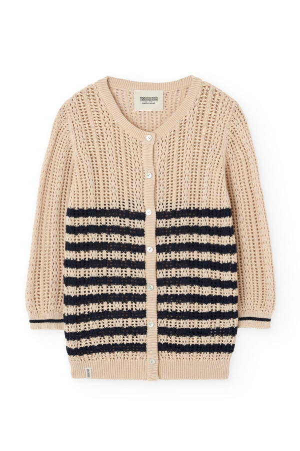 Cardigan Calado Bibi Beige Bicolor