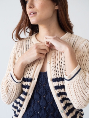 Cardigan Calado Bibi Beige Bicolor