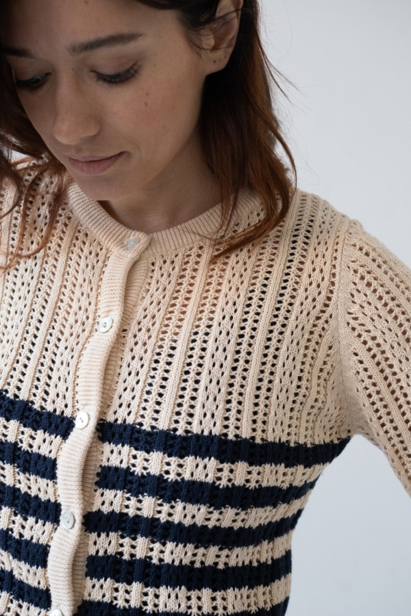 Cardigan Calado Bibi Beige Bicolor