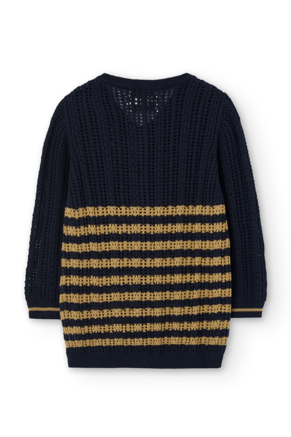 Cardigan Calado Bibi Bicolor Azul