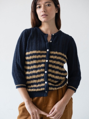 Cardigan Calado Bibi Bicolor Azul