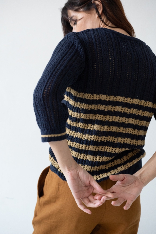 Cardigan Calado Bibi Bicolor Azul