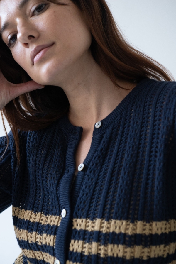 Cardigan Calado Bibi Bicolor Azul