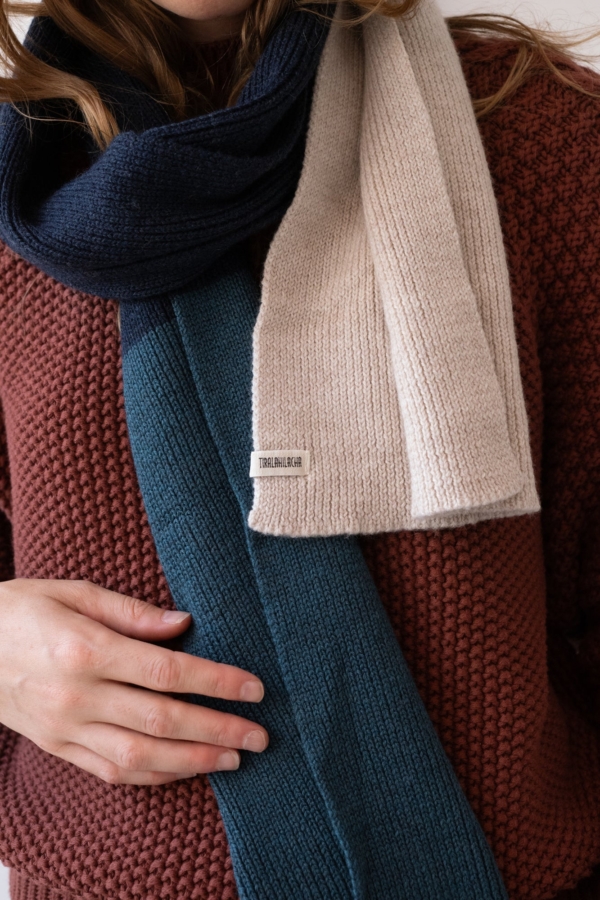 Bufanda Tayo tricolor azul lana merino