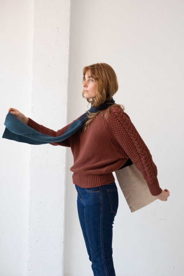 Bufanda Tayo tricolor azul lana merino