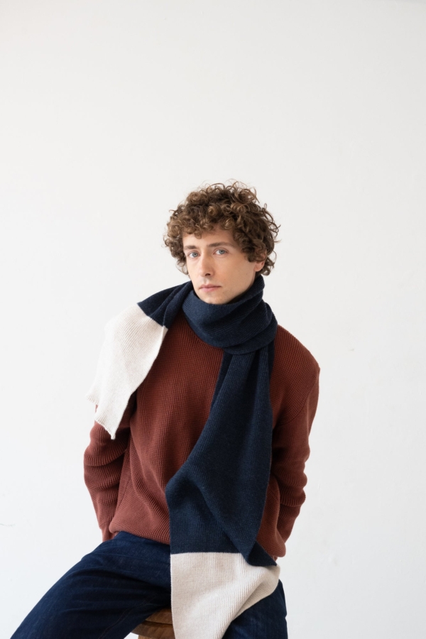 Bufanda Tayo bicolor azul lana merino