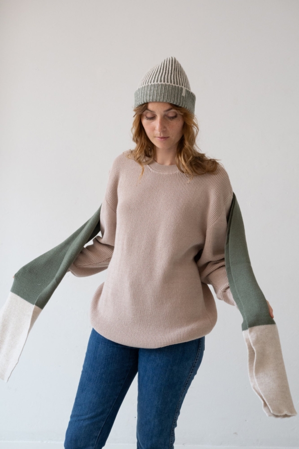 Bufanda Tayo bicolor verde lana merino