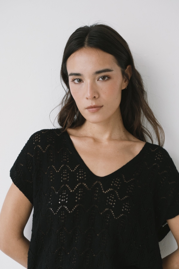 Top calado de tricot negro