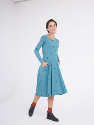 Vestido Corine falda evasé  azul ópalo.