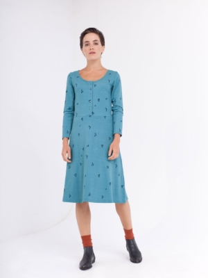 Vestido Cynthia falda midi azul ópalo.