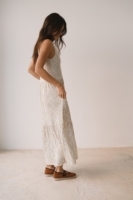 Vestido largo con volantes estampado verde