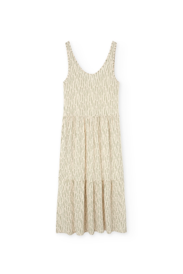 Vestido largo con volantes estampado verde