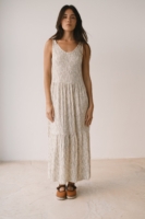 Vestido largo con volantes estampado verde