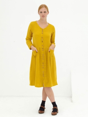 Vestido midi muselina mostaza Dora
