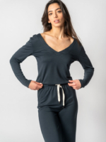Sudadera de TENCEL™ Lyocell con Escote en V en Azul - Lenora