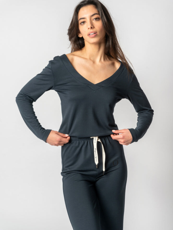 Sudadera de TENCEL™ Lyocell con Escote en V en Azul - Lenora