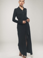 Vestido Camisero Maxi de Manga Larga en Negro - Beatrice