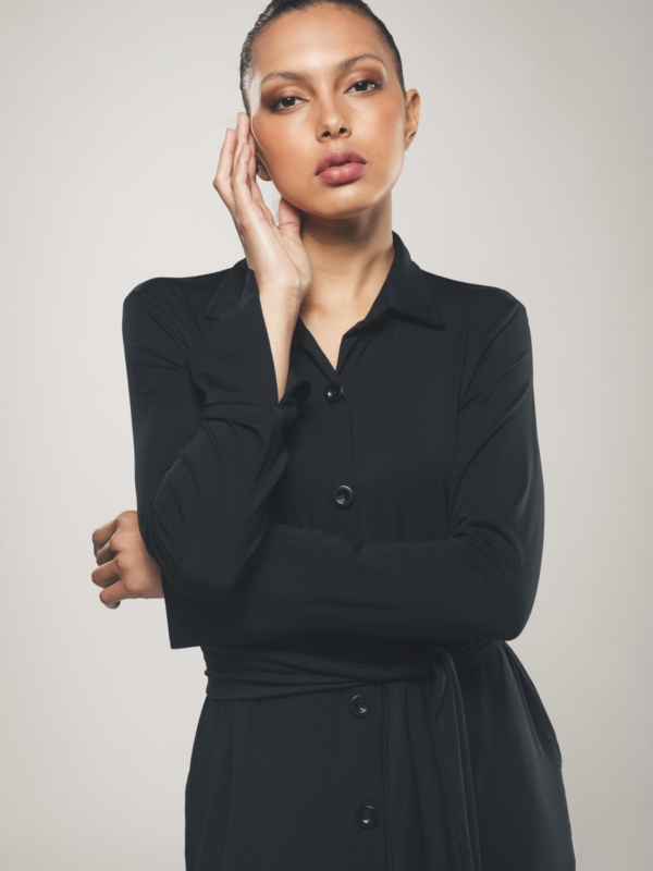 Vestido Camisero Maxi de Manga Larga en Negro - Beatrice
